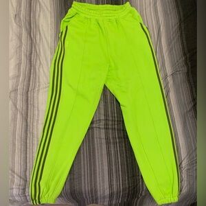 adidas x Ivy Park Neon Green Joggers with olive Stripes